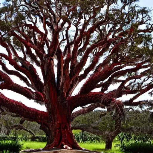 Prompt: a combination of the dragon blood tree and the live oak tree