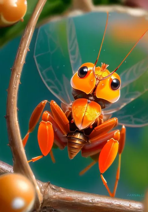 Prompt: UHD, , 8k,  oil painting, Anime,  Very detailed, zoomed out view of character, HD, High Quality, Anime, Pokemon, Paras is a small cute orange insectoid crab-like cicada Pokémon with large eyes and cartoonish mushrooms growing on its head  Its ovoid body is segmented, and it has three pairs of legs. The foremost pair of legs is the largest and has sharp claws at the tips. There are five specks on its forehead and three teeth on either side of its mouth. It has circular eyes with large pseudo pupils.

Red-and-yellow mushrooms known as tochukaso grow on this Pokémon's back. The mushrooms can be removed at any time and grow from spores that are doused on this Pokémon's back at birth by the mushroom on its mother's back. Tochukaso are parasitic in nature, drawing their nutrients from the host Paras's body in order to grow and exerting some command over the Pokémon's actions. For example, Paras drains nutrients from tree roots due to commands from the mushrooms. Paras can often be found in caves. However, it can also thrive in damp forests.

Pokémon by Frank Frazetta