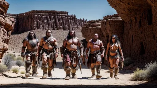 Prompt: Group of Orcs going to war, Desert landscape, Tribe of the Black Suns, Pathfinder, Insanely Detailed, Hyper Detailed, Intricately detailed, Dungeons & Dragons, Fantasy, Wicked Blades, Angry, Tribal