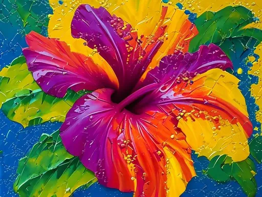 Prompt: Vibrant, Hawaiian Hibiscus, thick oil impasto