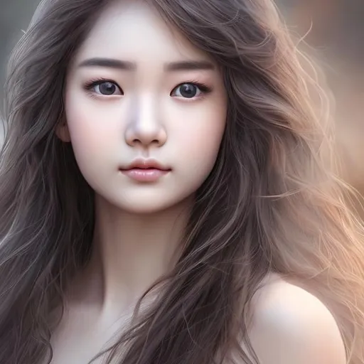 Prompt: Close up face portrait of a {person}, cold dreamy glamoured eyes, looking straight at the camera, soft skin, soft wavy intricate hair, gentle smile, ancient Asian girl, symmetry, photo realistic, advanced digital drawing, gleaming background