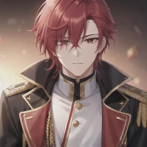 Prompt: Zerif (Red half-shaved hair covering his right eye) 4k, wearing a royal uniform