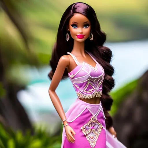 Prompt: Highest quality picture of a very detailed Hawaiian  
Barbie princess