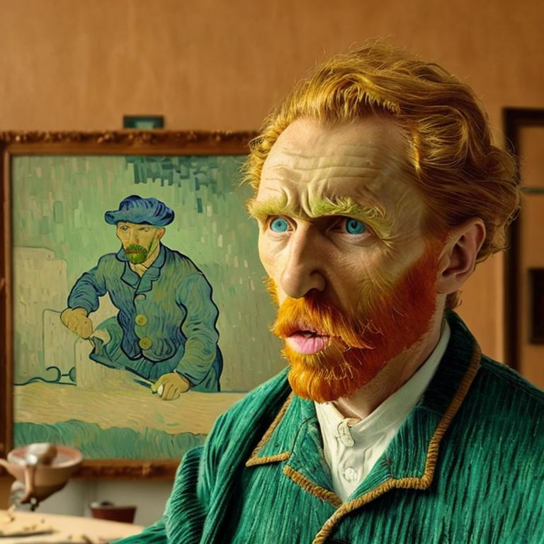 An actor playing Vincent Van Gogh in a Wes Anderson...