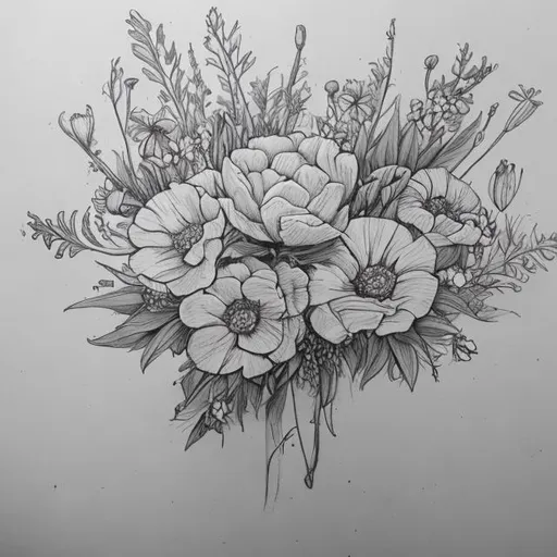 Premium Vector | Flower bouquet line art with hand drawn