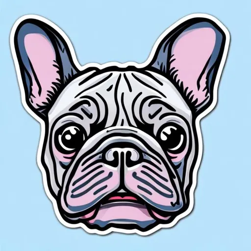 Prompt: French Bulldog sticker, Sticker, Happy, Tertiary Color, Algorithmic art, Contour, Vector, White Background, Detailed