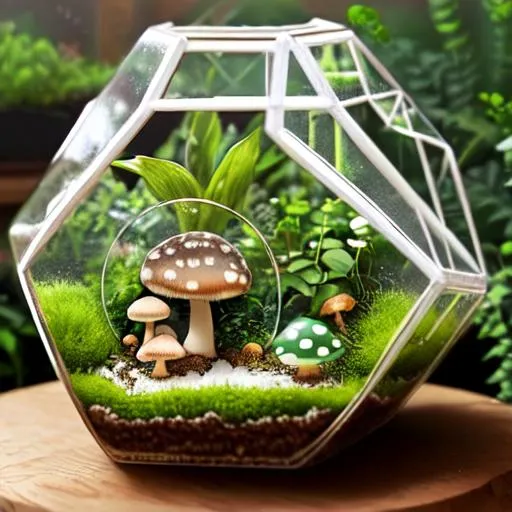 Prompt: cute terrarium with a little mushroom