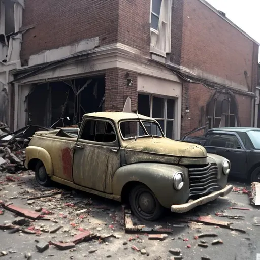 Prompt: an krashed kar into an building