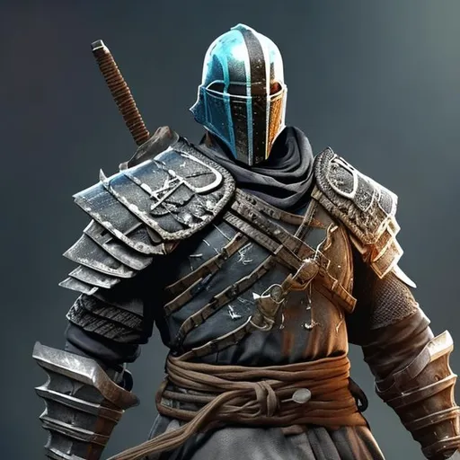 Prompt: The warden from the video game For Honor, but his armor is sleek and stealthy