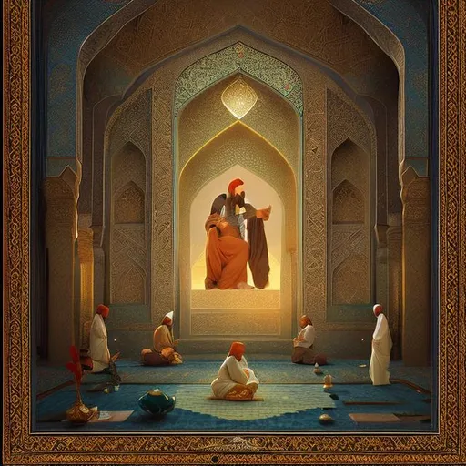 Prompt: picture that shows lost person in Persian poetic divine,Islamic , Hafez, persian painting,Saib tabrizi, cinematic 8 k