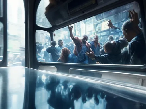 Prompt: dancing people in a bus, perfect composition, hyperrealistic, super detailed, 8k, high quality, trending art, trending on artstation, sharp focus, studio photo, intricate details, highly detailed, cyberpunk, by greg rutkowski