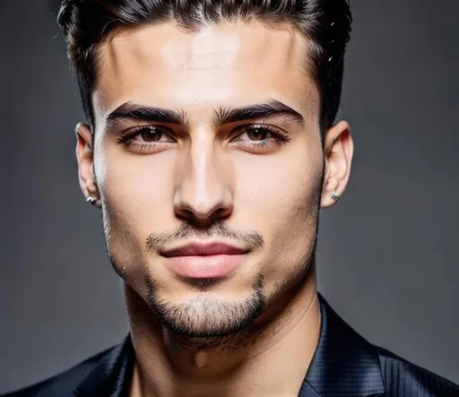 Prompt: Create the ideal type of Abkhaz man with flawless lips, most beautiful dentition, symmetric nose, most beautiful eyes and lashes, perfect face.