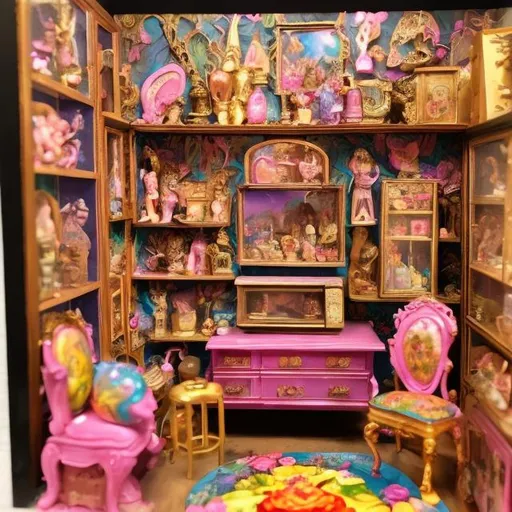 Prompt: Lisa frank style antique museum diorama 