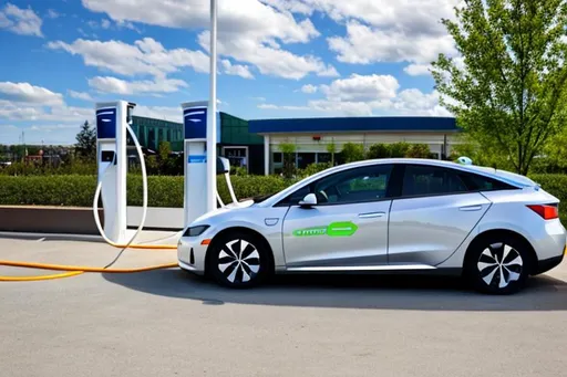 Prompt: a electric car on a charging station 