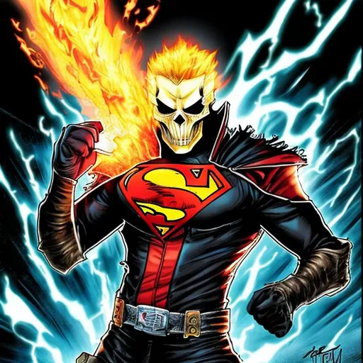 Prompt: Ghost rider fused with Superman