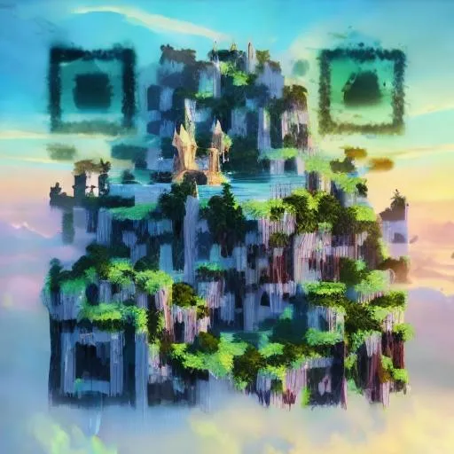 Prompt: A magnificent floating island in the sky above the sea, defying gravity, floating and flying island, waterfall, epic lighting, epic composition, highly detailed