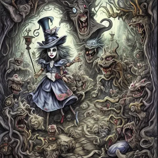 Prompt: Alice in Wonderland demons in hell