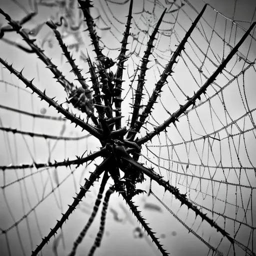 Prompt: Complex Very thorny web of pain and blood
