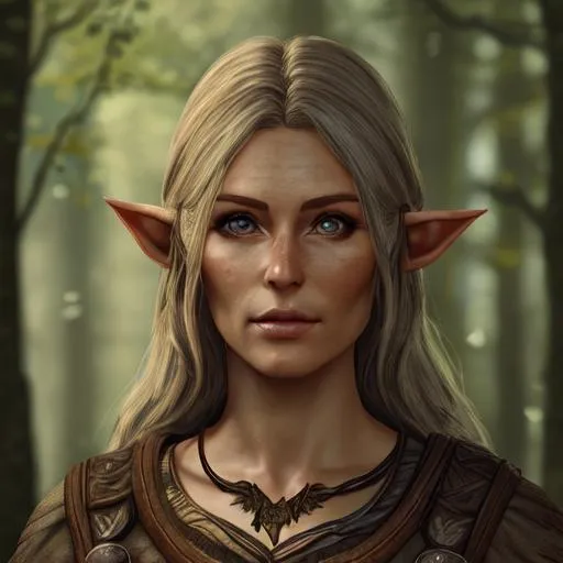 Prompt: Woman, wood elf, 8k, Skyrim, woodland, beautiful, photorealistic 