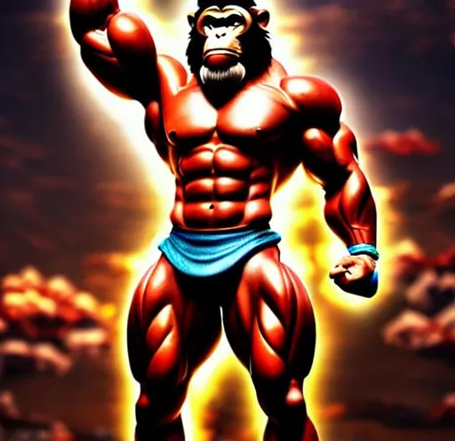 Prompt: Monkey god, realistic, old japense art style, muscle, six strong arms, full body, stand, soft lighting, realistic art style, background, focused shot, blur, flare, detailed,ultra HD, 4k, 8k, full body 