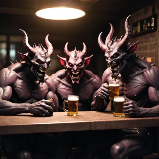 Prompt: Demons hanging out having a beer