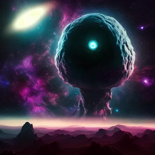 Prompt: giant mysterious space entity looming over the galaxy waiting to devour the universe, ultra realistic


