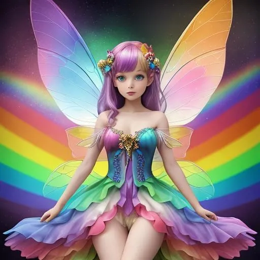Prompt: A fairy in rainbow colors