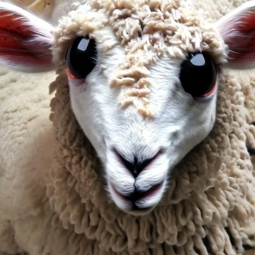 Prompt: lamb with 8 spider eyes