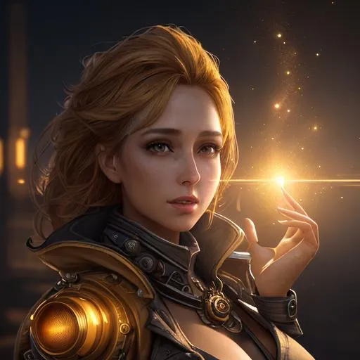 Prompt:  A gorgeous woman evolution radiates a brilliant light in the universe, illuminating the night with its warm from right to left, golden hue, Vibrant, cinematic, HDR, UHD, 64K, Professional, Highly detailed, Hyper realistic,  steampunk, Unsplashed contest winner, CryEngine