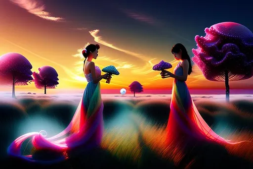 Prompt: Surreal digital art, human pastels choices sunset singing together worried alone feelings outsider let me in wispering sorrow crying ghosts pearls embrace call me tell me love me miss you lonely thoughts nature