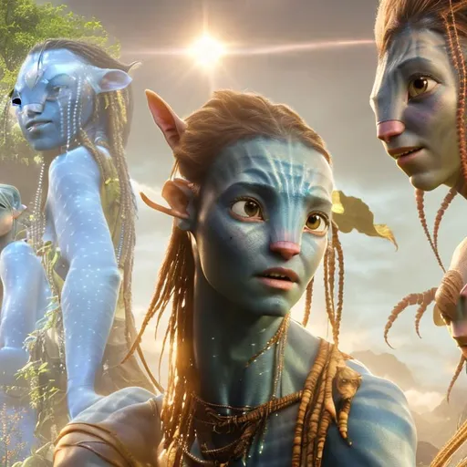 Prompt: Turn the persons in this photo to blue avatars from the film avatar, from the planet Pandora, ensure they are all have blue skin the gender is female and muscles are big

 