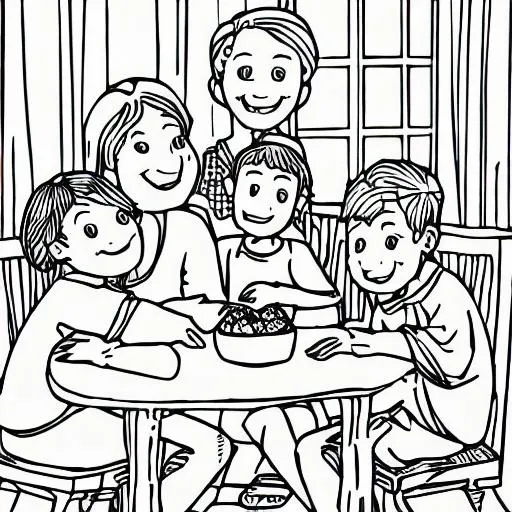 family eating together clipart black and white