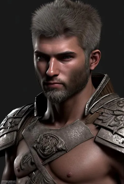 Prompt: Create realistic portrait male warrior model that's for creating based in RPG character.