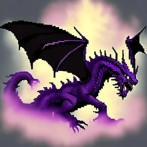 Prompt: black dragon in a purple fog 
pixel









