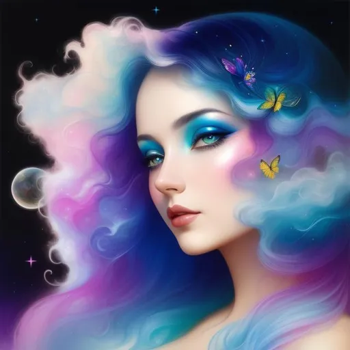 Prompt: cosmic Beauty. Art by artgerm, edre penovac, Daniel Merriam, catrin Welz-Stein, Nicoletta ceccoli, James Jean. Gradient chrome colours. 3d.