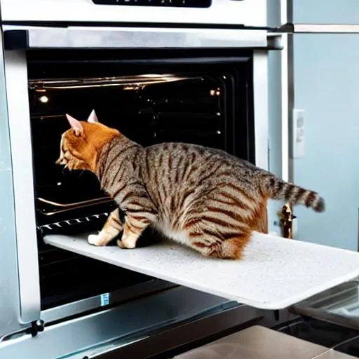 a cat jumping in the oven | OpenArt