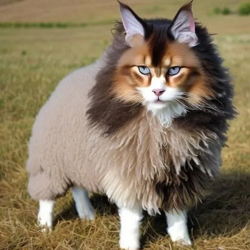 Prompt: A perfect hybrid that is half Dopper sheep(50%) and half somali cat(50%).