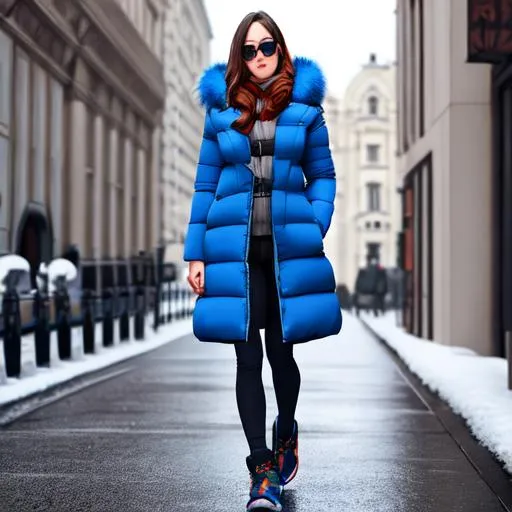 Prompt: Beautiful young women in puffy coat, full body