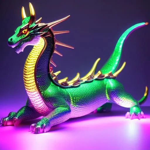 Transparent glass blown neon skeleton dragon with sm