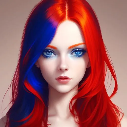 Prompt: a potrait of  aesthetically beautiful  lady red hair blue eyes neon orange ambiernce


