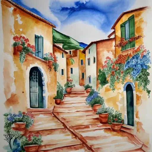 Prompt: An italian village gouache detailed painting