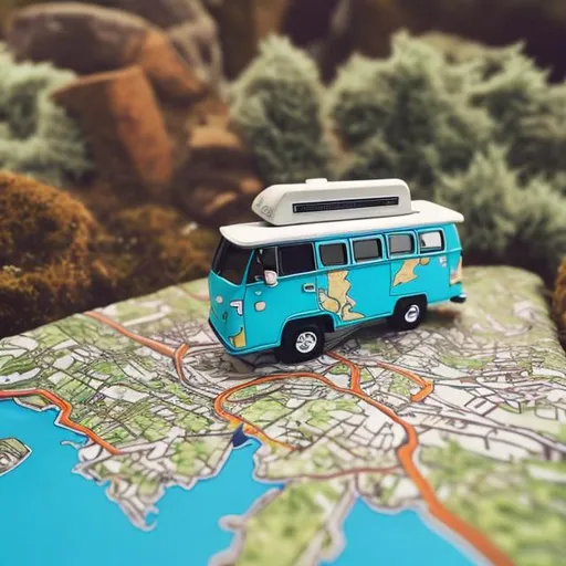 Prompt: A 2d campervan running through a map