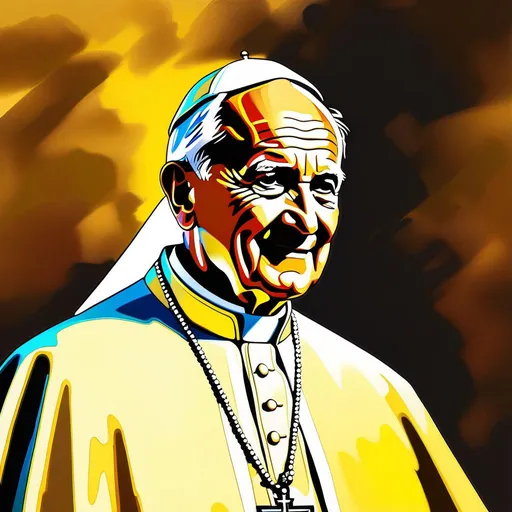 Prompt: Pope John Paul II, yellow filter, anime style, extremely detailed painting by Greg Rutkowski and by Henry Justice Ford and by Steve Henderson 