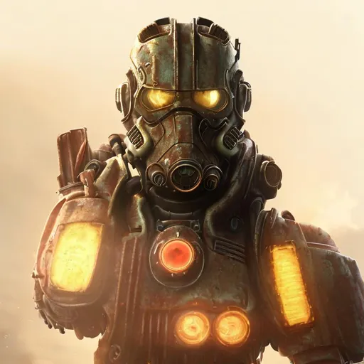 Prompt: UHD, 8K, epic portrait of Fallout 4 power armor mech suit, full portrait, cool helmet, red ornament, flames, hyper-realistic, shiny, unreal engine, artstation, detailed, cinematic

