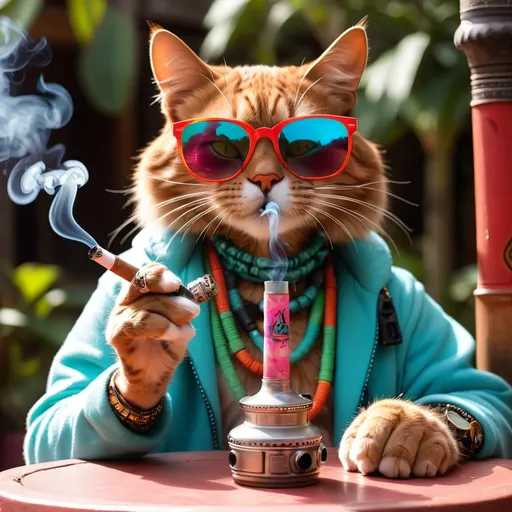 Prompt: a cool cat smoking a hooka with glasees
