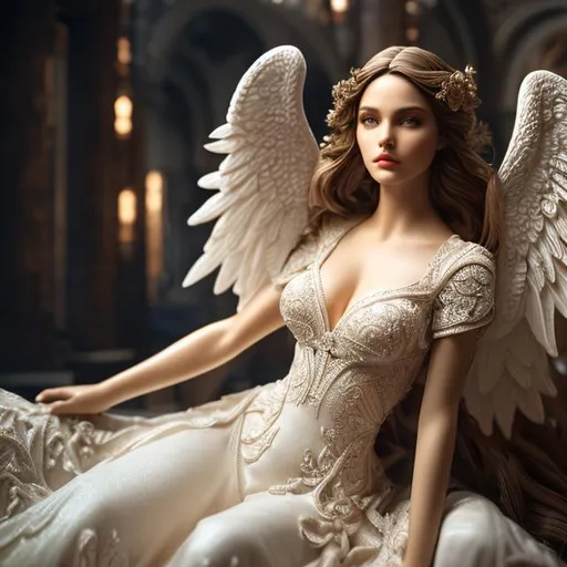 Prompt: create a photograph of beautiful fictional female angel, extremely detailed environment, detailed background, intricate, detailed skin, natural colors , professionally color graded, photorealism, 8k, moody lighting
