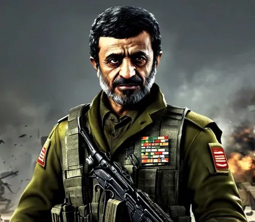 Prompt: Mahmoud Ahmadinejad as Iranian Soldier in Call of Duty.