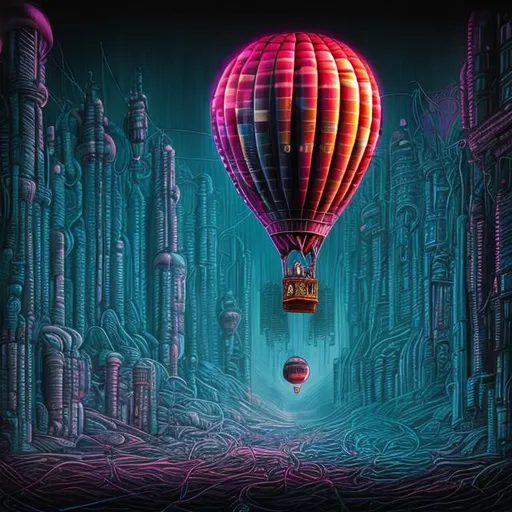 Prompt: hot air balloon, art by HR Giger, Cyberpunk, Neon lighting