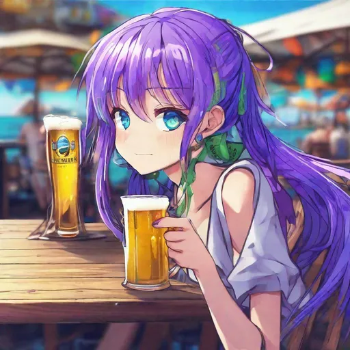 Anime Style Girl Drinking Beer Beach Vivid Hdr 