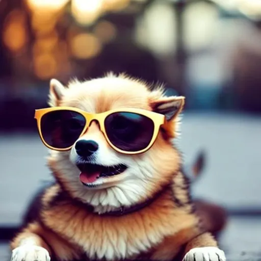 Prompt: Cute, adorable, dog wearing sunglasses